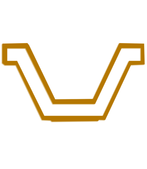 A stylized, abstract symbol with a U-shape and pointed ends in brown color on a transparent background.