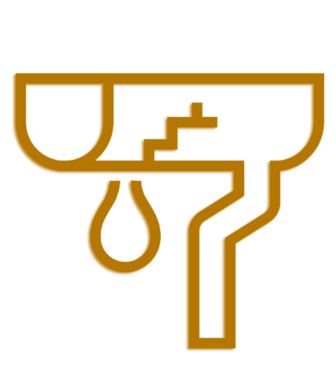 Icon of a brown, stylized faucet with a droplet falling from it.