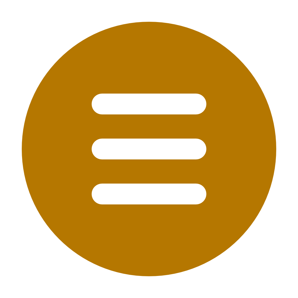 A brown circle with three horizontal white lines stacked in the center, resembling a menu or hamburger icon.